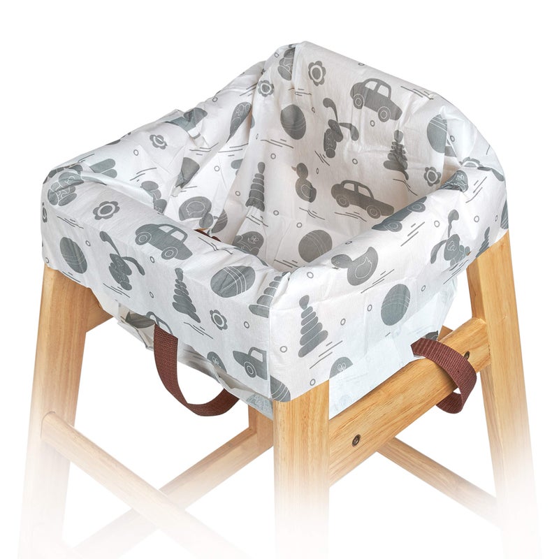 Oopsababy Disposable High Chair Covers, 10 Pack for Babies and Toddlers, Gray with Animal Patterns - Image 1